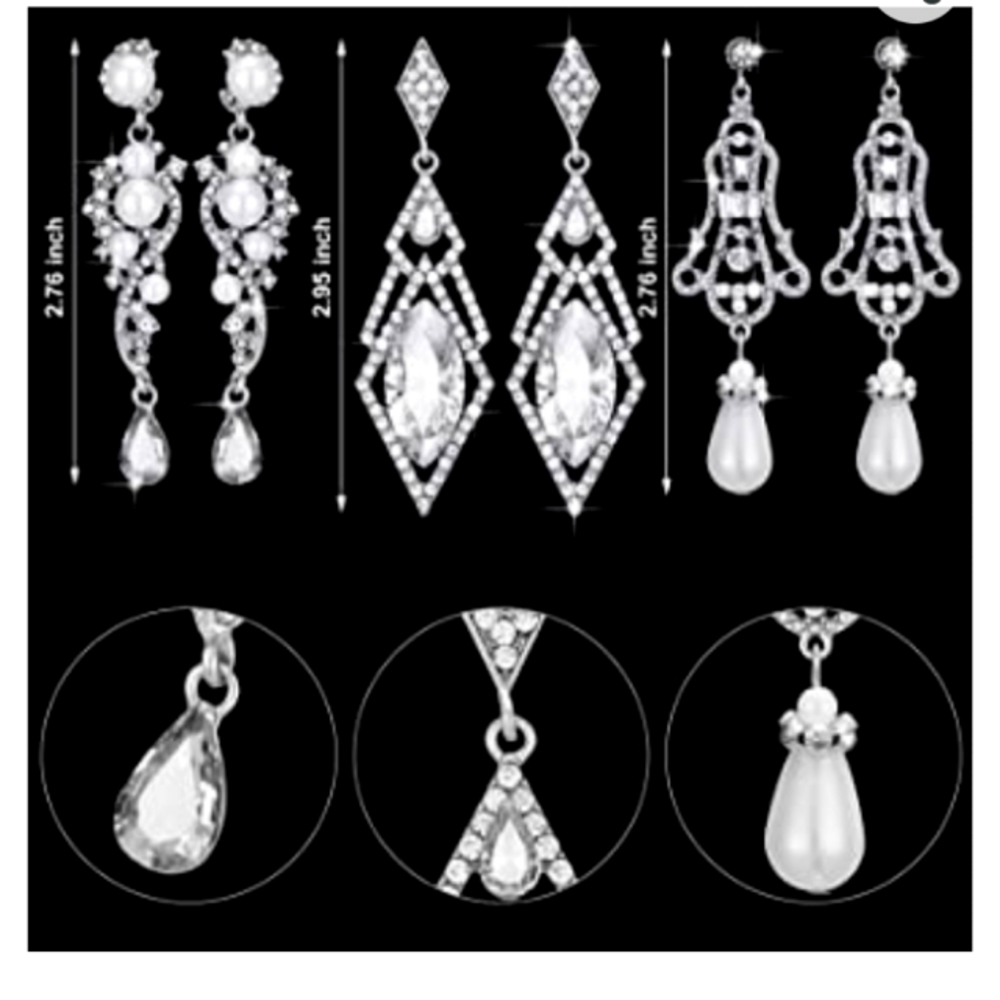 6 Gorgeous Pairs Rhinestone Dangle Drop  Earrings NWT - Picture 4 of 8